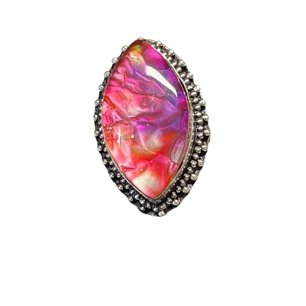 Sterling dichroic glass ring -NEW ,stamped -ethnic/artisan